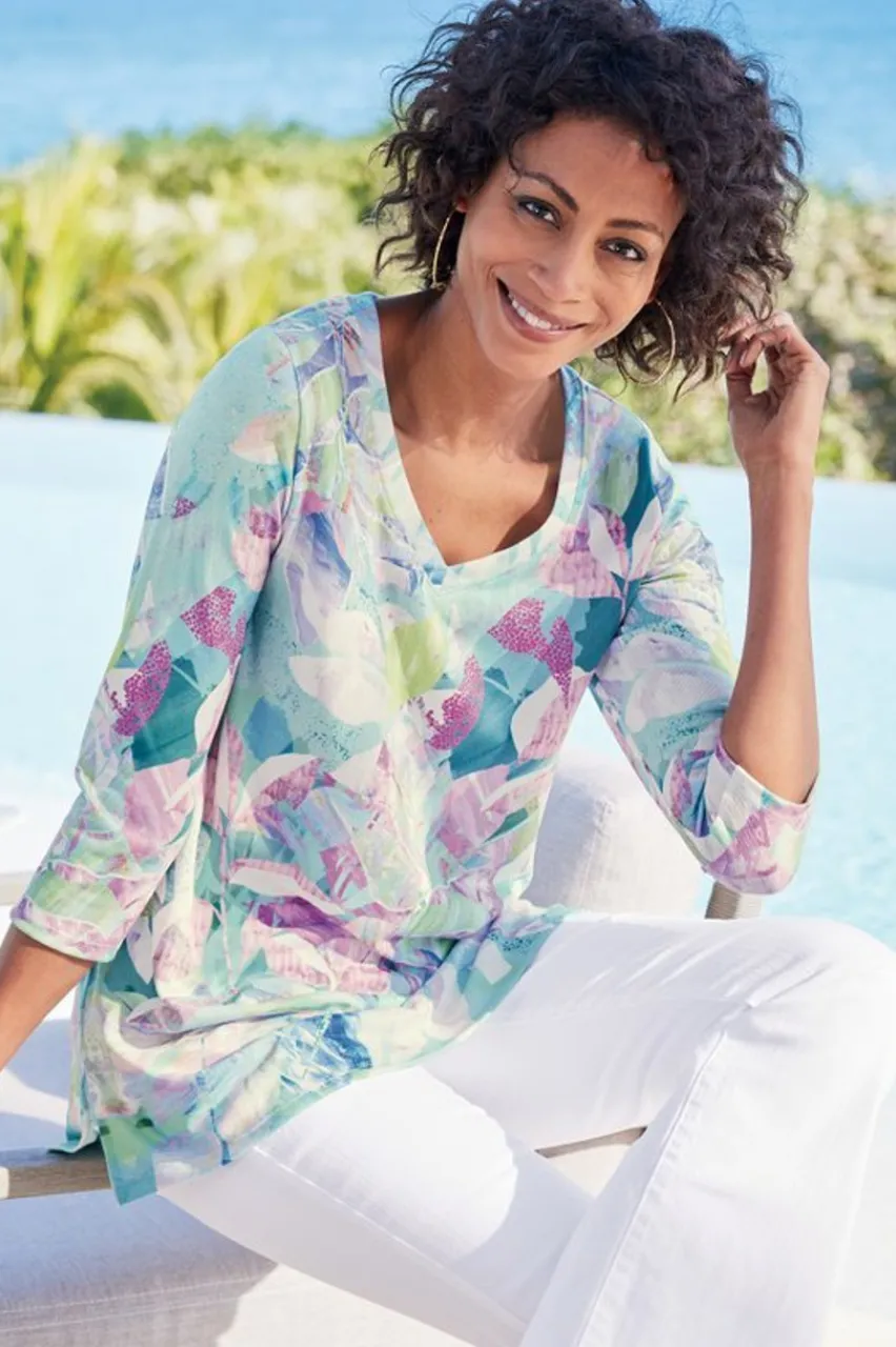 Soft Surroundings Iris 3/4 Sleeve Tunic- Tops|Tunics & Leggings