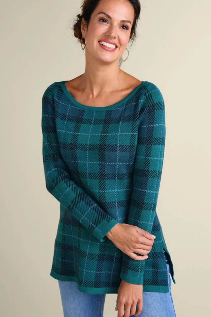 Soft Surroundings Janece Plaid Sweater Tunic- Tops|Sweaters & Cardigans