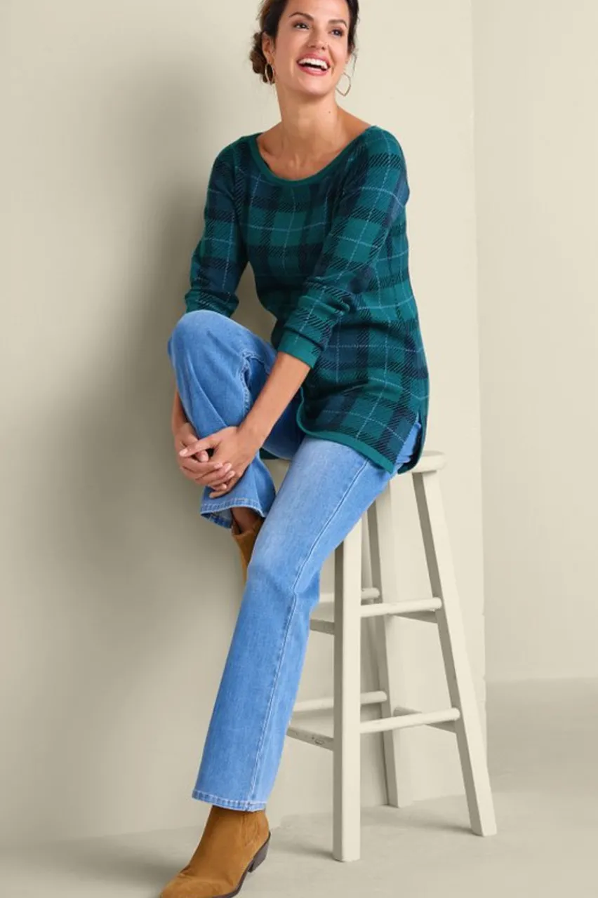 Soft Surroundings Janece Plaid Sweater Tunic- Tops|Sweaters & Cardigans