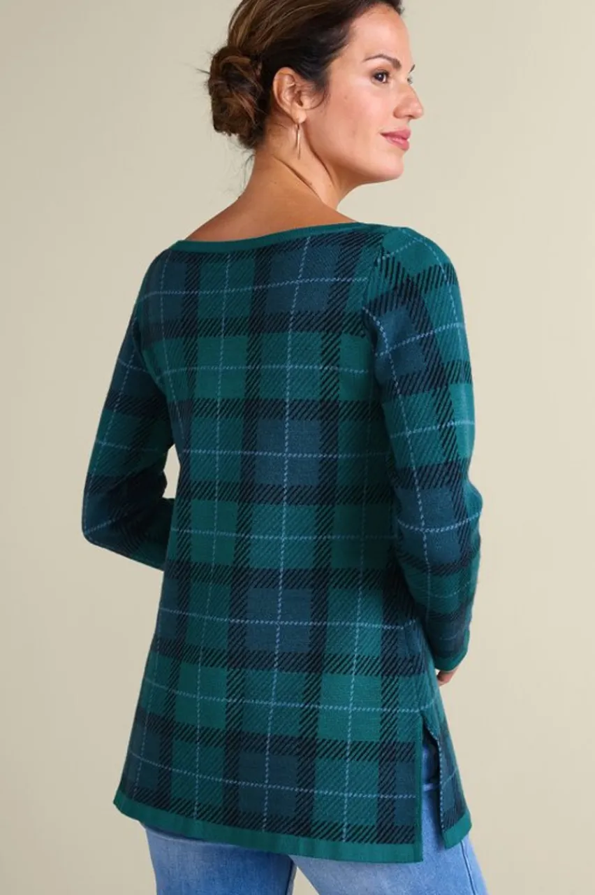 Soft Surroundings Janece Plaid Sweater Tunic- Tops|Sweaters & Cardigans