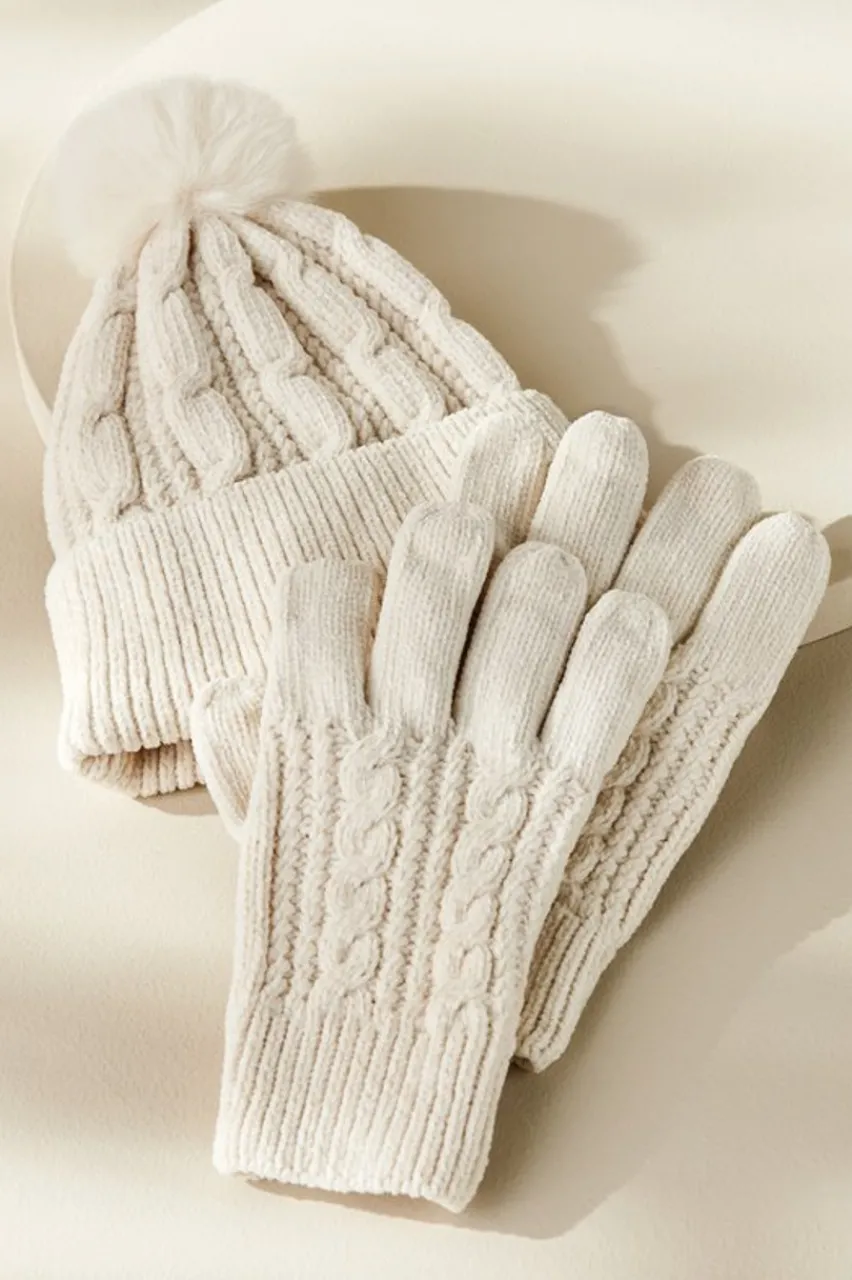Soft Surroundings Jules Chenille Hat & Gloves Set- Hats
