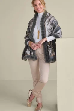 Soft Surroundings Katya Faux Fur Trim Wrap Scarf- Scarves & Wraps