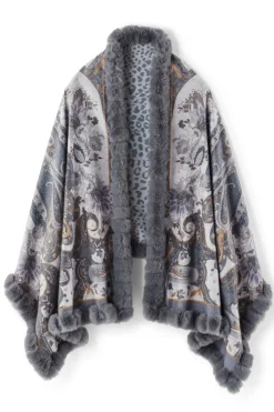 Soft Surroundings Katya Faux Fur Trim Wrap Scarf- Scarves & Wraps