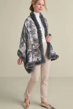 Soft Surroundings Katya Faux Fur Trim Wrap Scarf- Scarves & Wraps