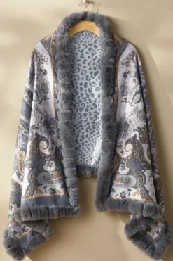 Soft Surroundings Katya Faux Fur Trim Wrap Scarf- Scarves & Wraps