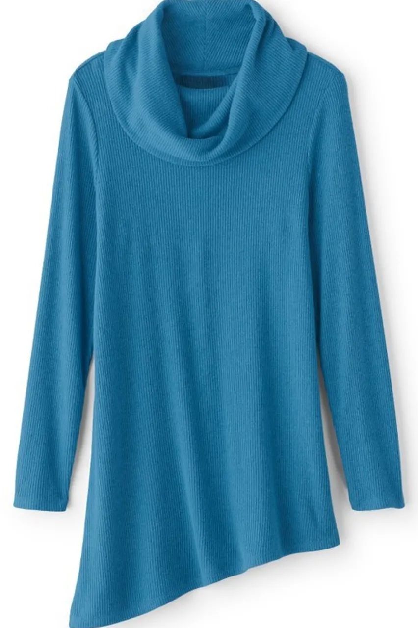Soft Surroundings Kayla Rib Knit Cowl Neck Tunic- Tops