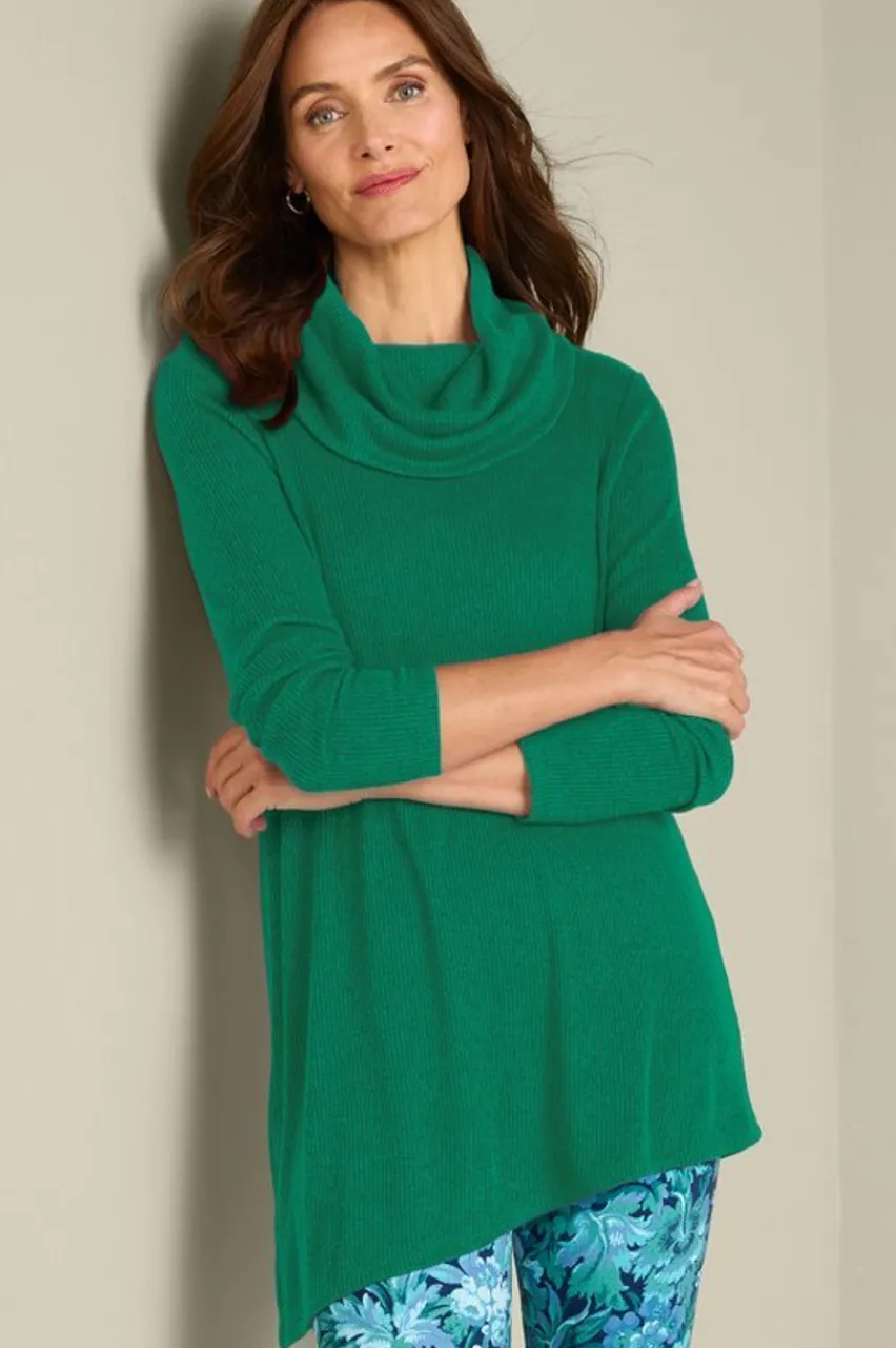 Soft Surroundings Kayla Rib Knit Cowl Neck Tunic- Tops
