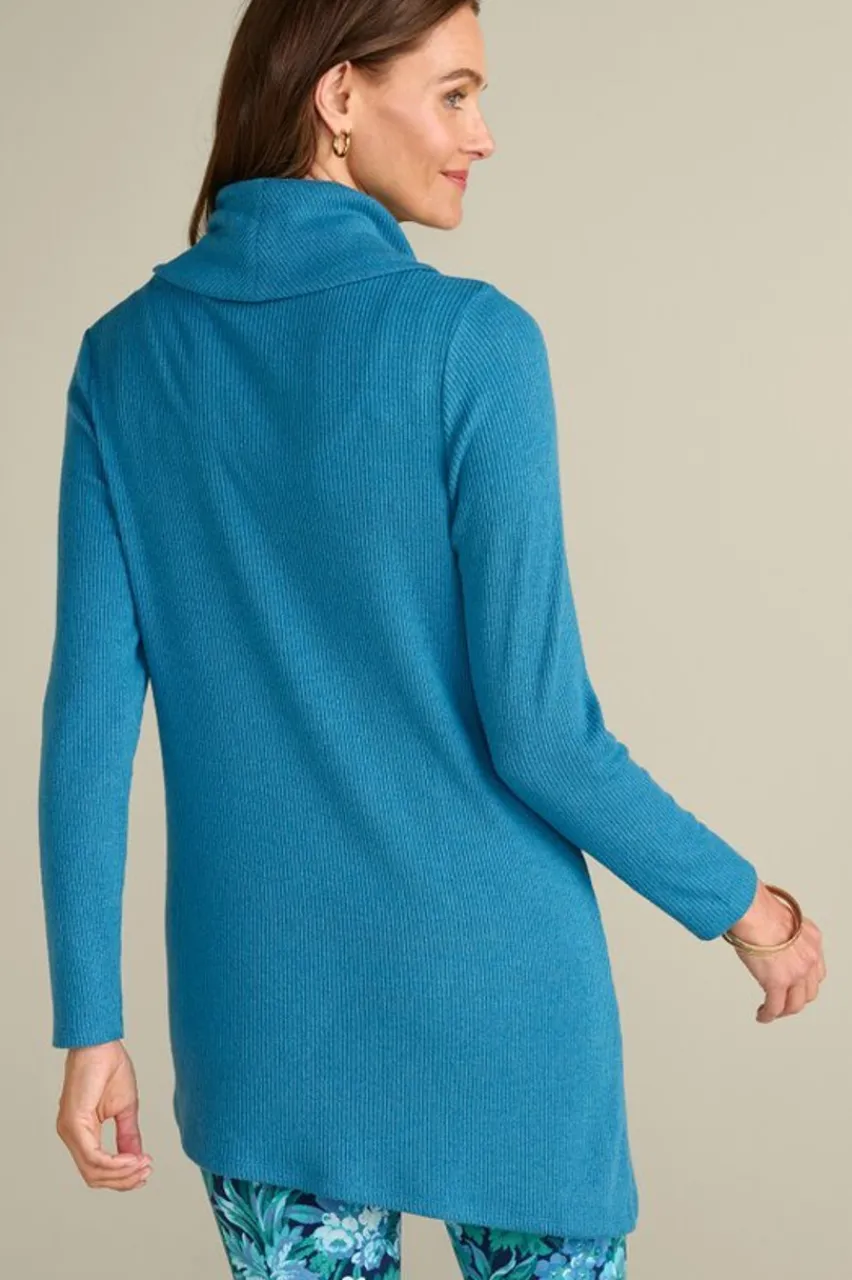 Soft Surroundings Kayla Rib Knit Cowl Neck Tunic- Tops