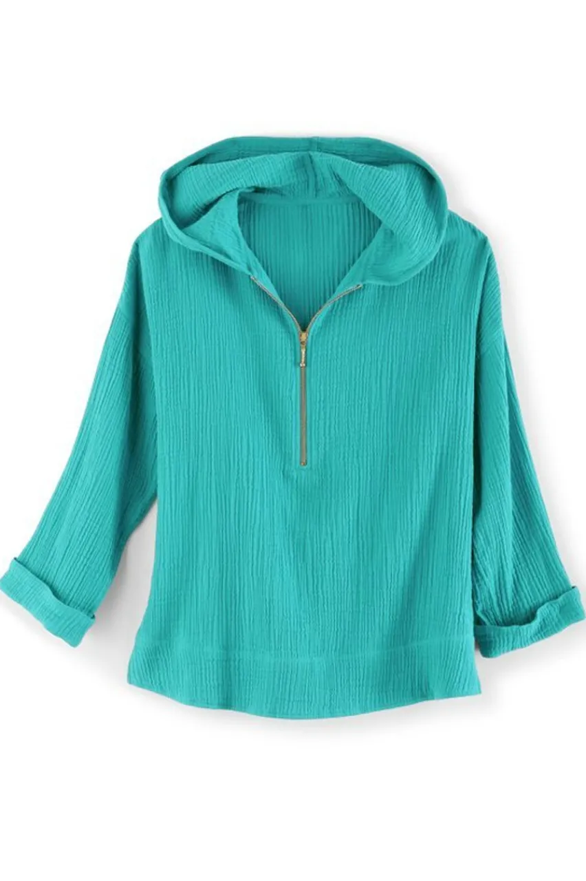 Soft Surroundings Kemia Gauze Hoodie- Tops