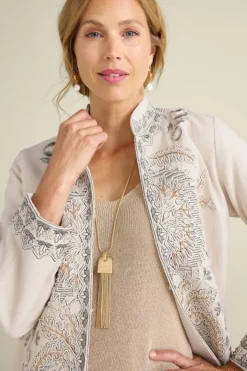 Soft Surroundings Kerala Embellished Natural Jacket- Toppers|Jackets & Coats