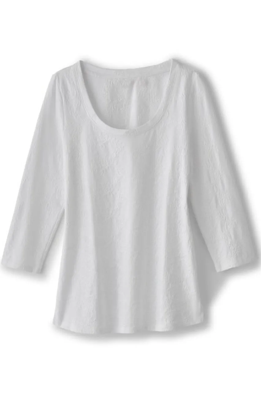 Soft Surroundings Linnea Embroidered 3/4 Sleeve Tee- Tops