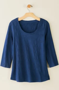 Soft Surroundings Linnea Embroidered 3/4 Sleeve Tee- Tops