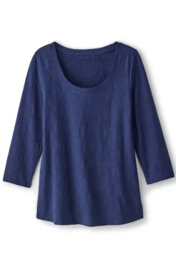 Soft Surroundings Linnea Embroidered 3/4 Sleeve Tee- Tops