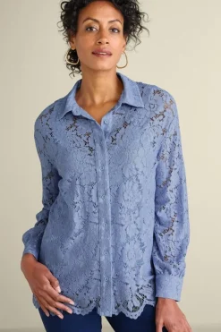 Soft Surroundings Lisa Lace Button Front- Tops