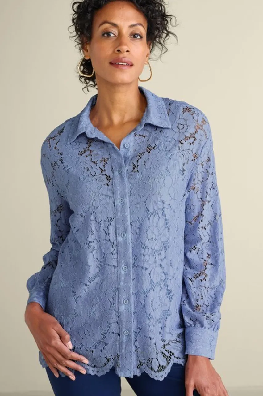 Soft Surroundings Lisa Lace Button Front- Tops