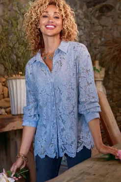 Soft Surroundings Lisa Lace Button Front- Tops