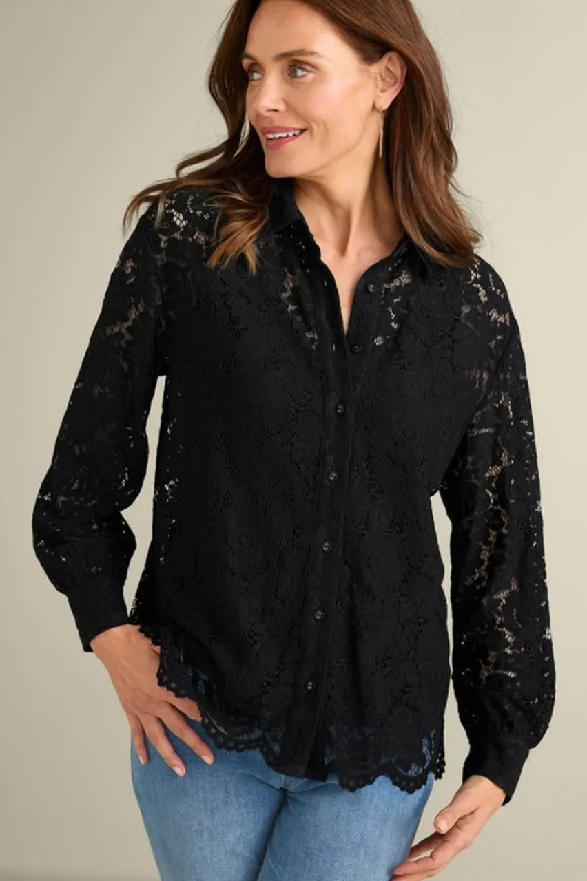 Soft Surroundings Lisa Lace Button Front- Tops