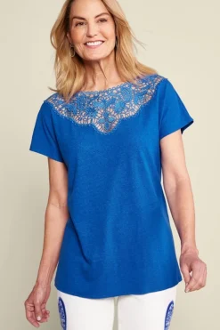 Soft Surroundings Luella Linen Blend Lace Tee- Tops