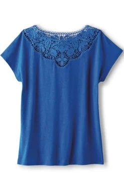 Soft Surroundings Luella Linen Blend Lace Tee- Tops