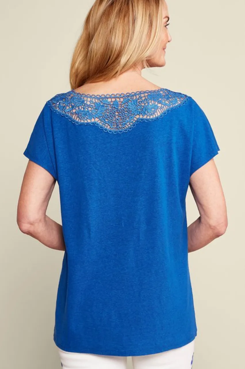 Soft Surroundings Luella Linen Blend Lace Tee- Tops