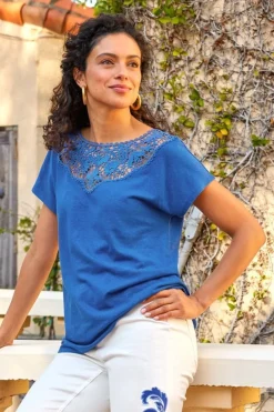 Soft Surroundings Luella Linen Blend Lace Tee- Tops
