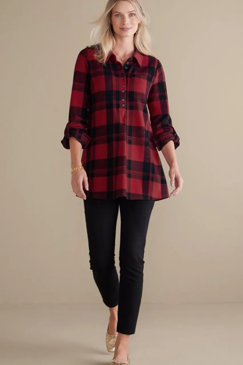 Soft Surroundings Mad About Plaid Top- Tops