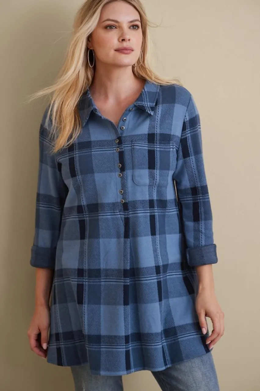 Soft Surroundings Mad About Plaid Top- Tops