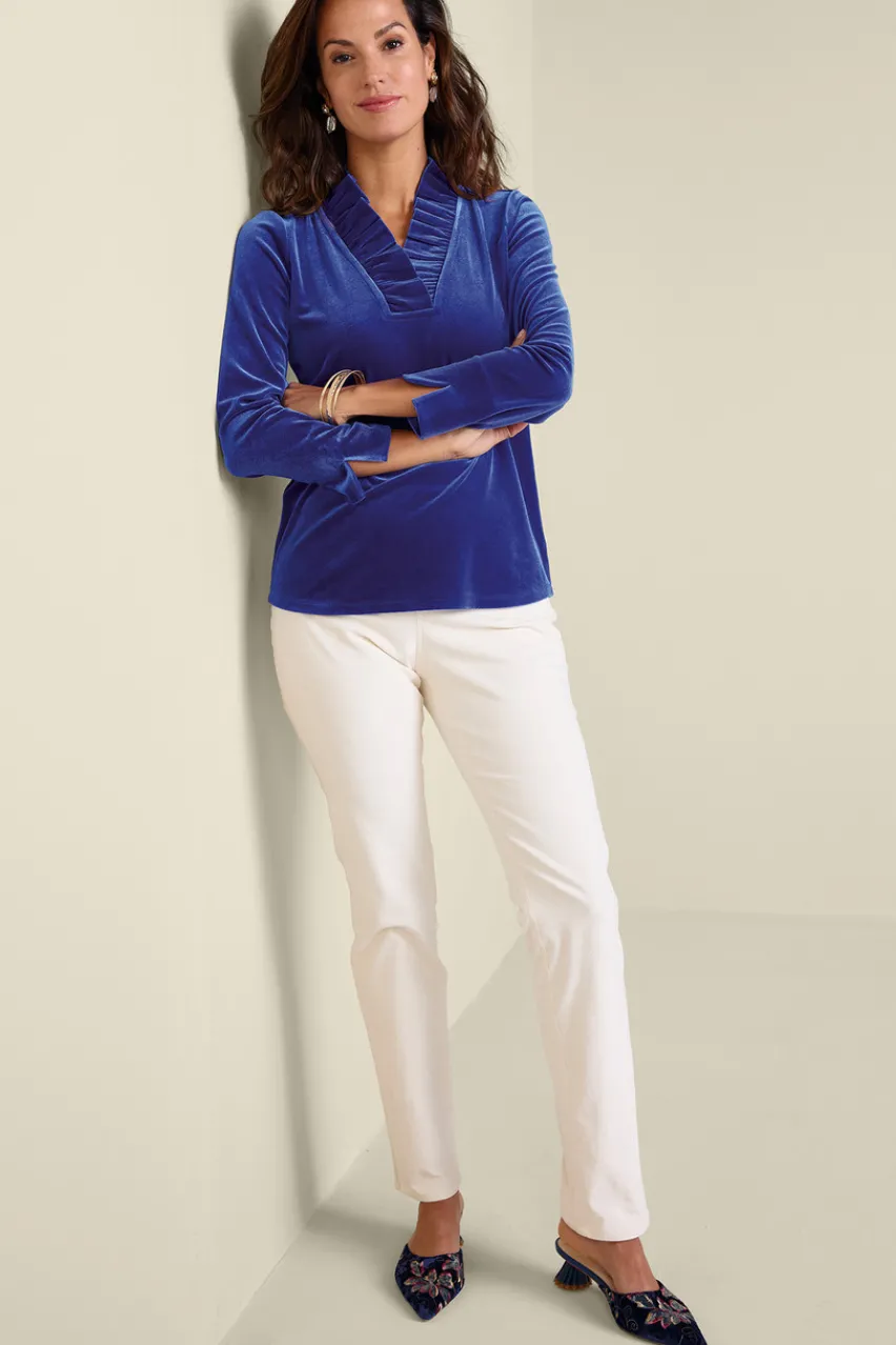 Soft Surroundings Marlee Ruffle Velvet Top- Tops