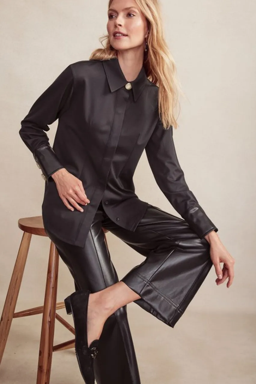 Soft Surroundings Mattea Faux Leather Cuff Tunic- Tops