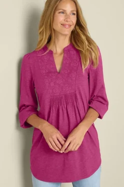 Soft Surroundings Mikaela Embroidered 3/4 Sleeve Tunic- Tops|Tunics & Leggings
