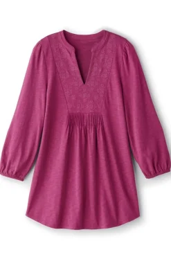 Soft Surroundings Mikaela Embroidered 3/4 Sleeve Tunic- Tops|Tunics & Leggings