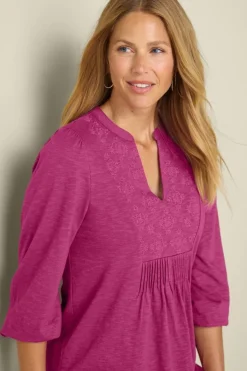 Soft Surroundings Mikaela Embroidered 3/4 Sleeve Tunic- Tops|Tunics & Leggings