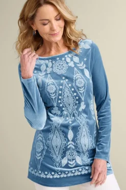 Soft Surroundings Nori Embroidered Velvet Tunic- Tops