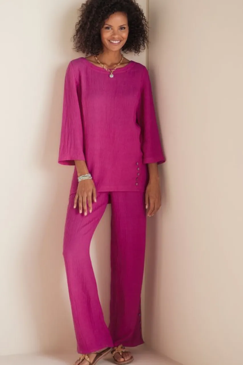 Soft Surroundings Oceo Gauze Wide-Leg Pants- Pants
