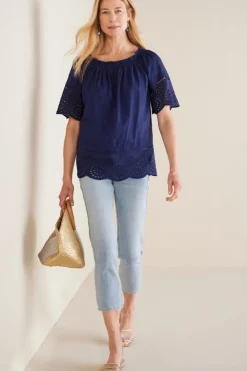 Soft Surroundings Rahma Eyelet Trimmed Tee- Tops