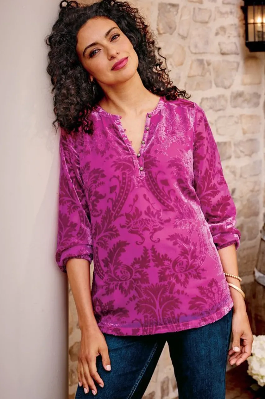 Soft Surroundings Reesha Velvet Top- Tops