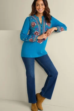 Soft Surroundings Riva Embroidered Knit Gauze Top- Tops