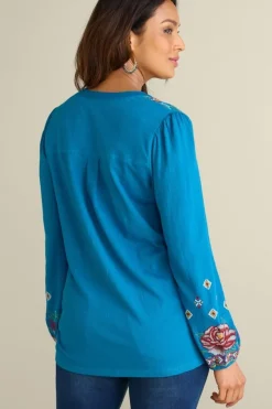 Soft Surroundings Riva Embroidered Knit Gauze Top- Tops