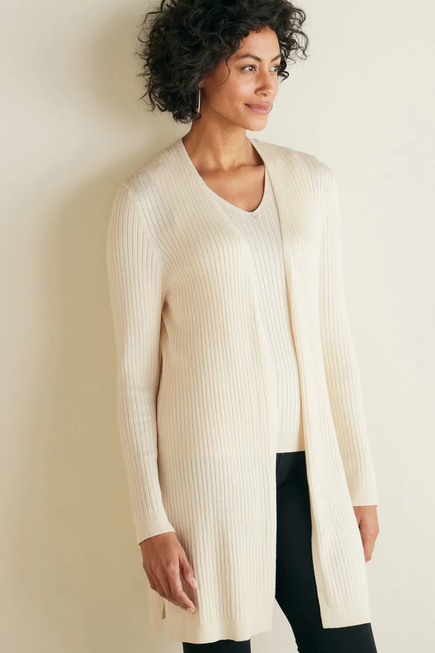 Soft Surroundings Soft Essential Ribbed Long Cardi- Tops|Sweaters & Cardigans