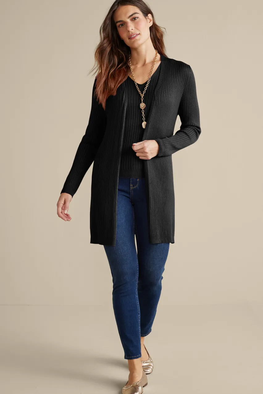 Soft Surroundings Soft Essential Ribbed Long Cardi- Tops|Sweaters & Cardigans