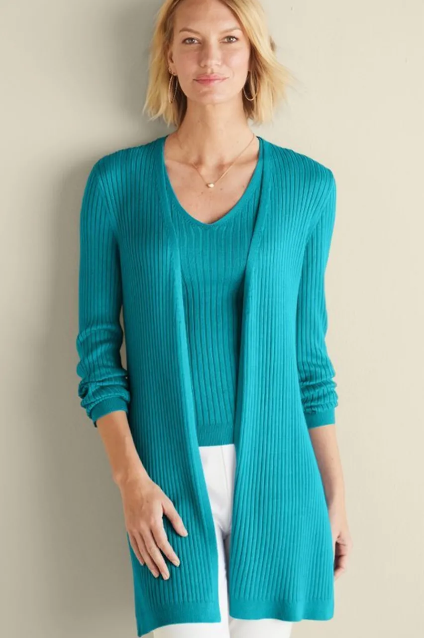 Soft Surroundings Soft Essential Ribbed Long Cardi- Tops|Sweaters & Cardigans
