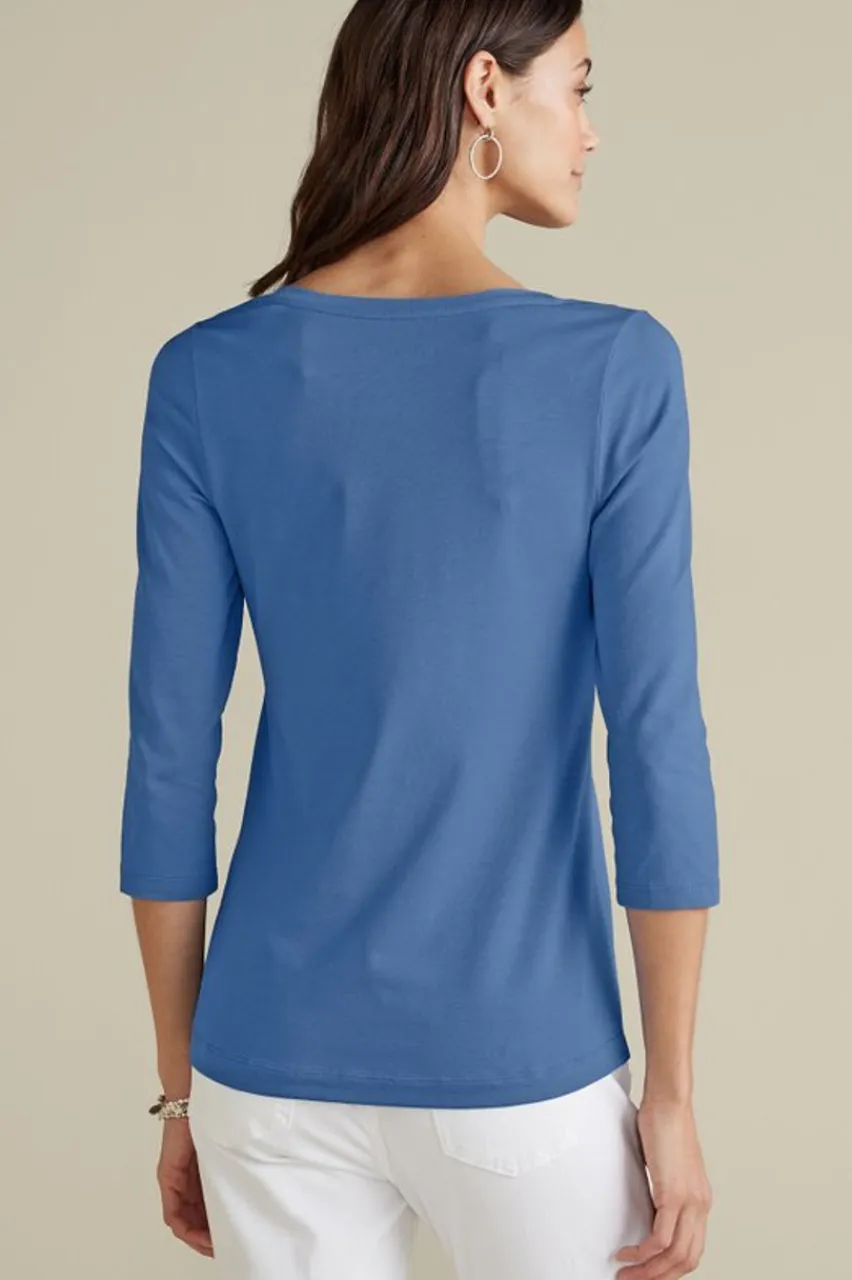 Soft Surroundings Soft Essential Supima 3/4 Sleeve Tee I- Tops