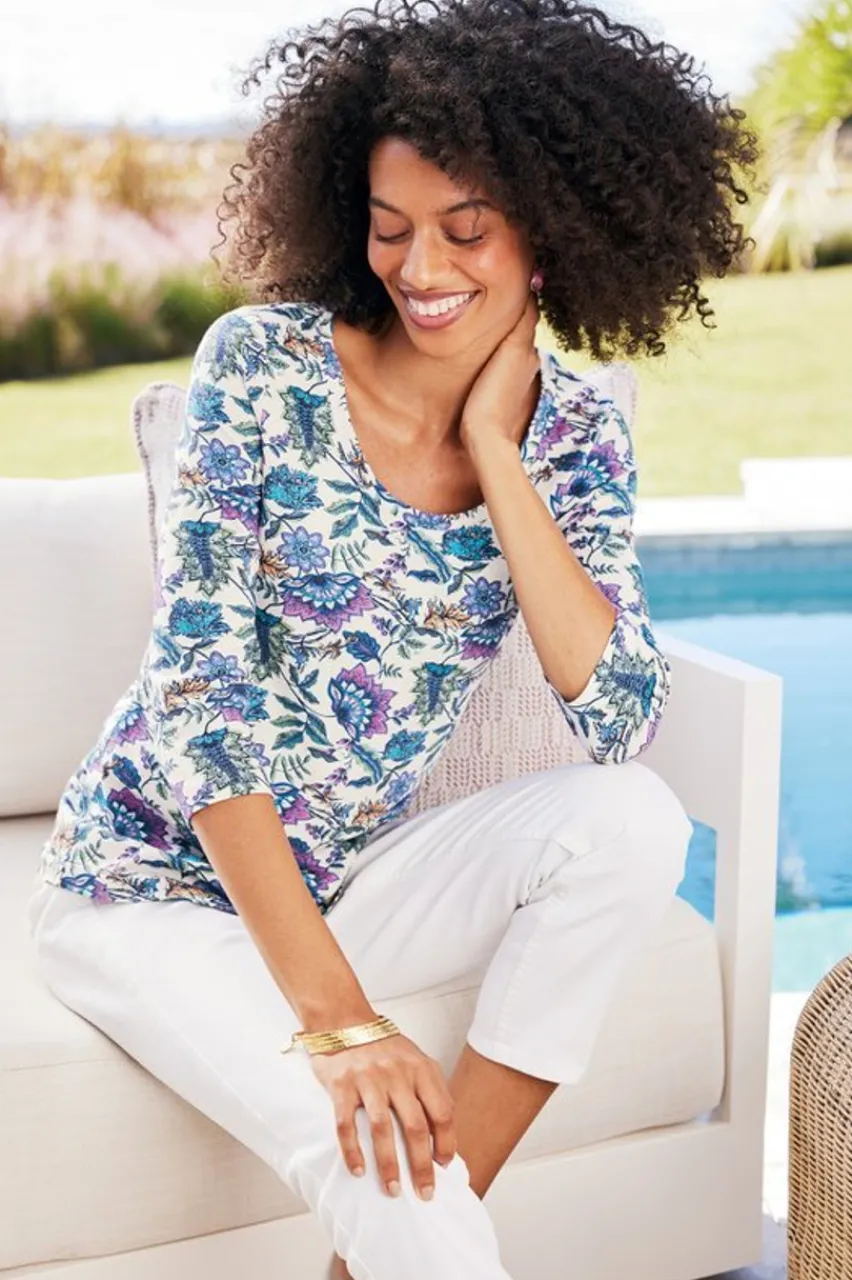 Soft Surroundings Soft Essential Supima 3/4 Sleeve Tee I- Tops