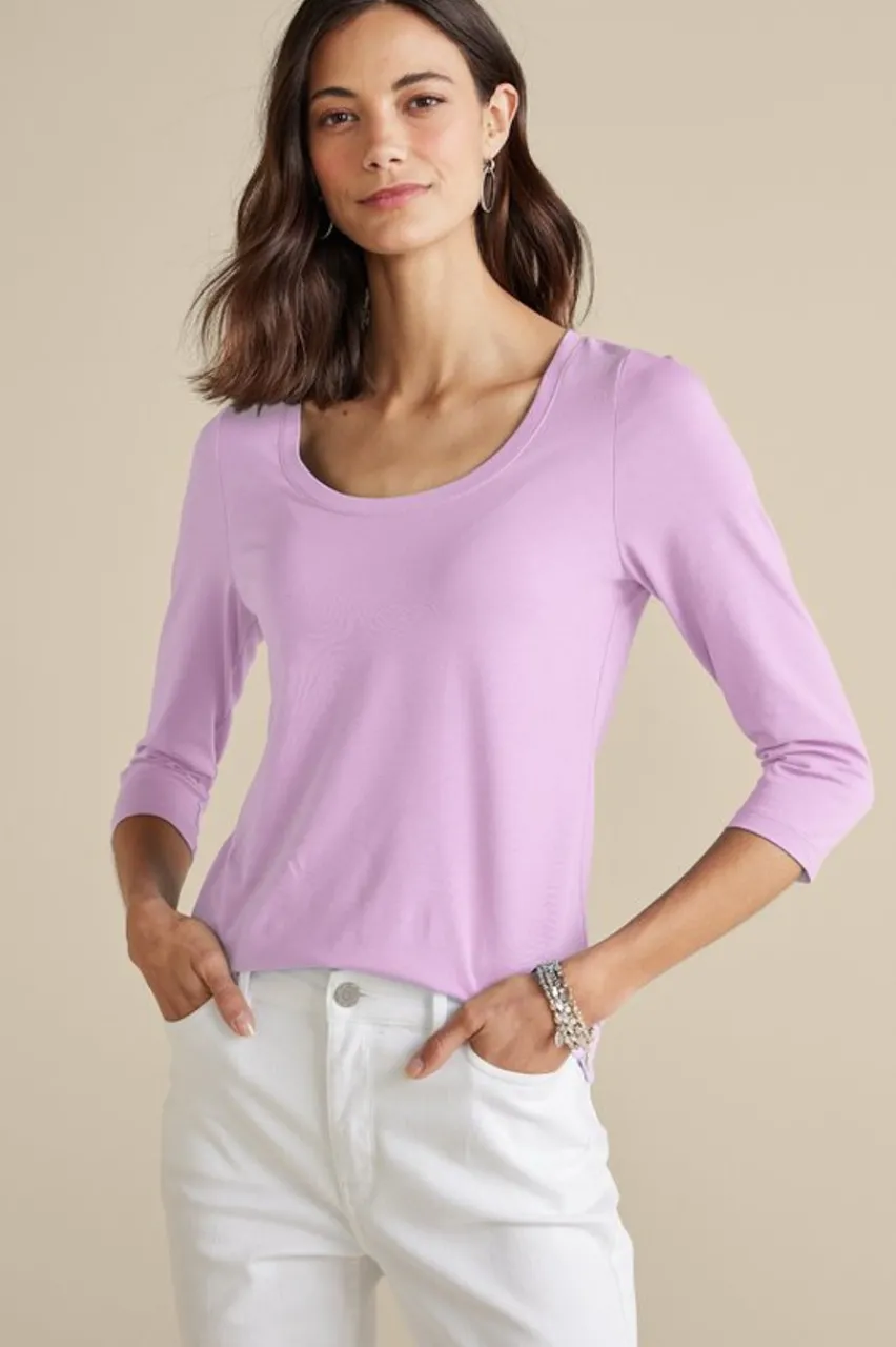Soft Surroundings Soft Essential Supima 3/4 Sleeve Tee I- Tops