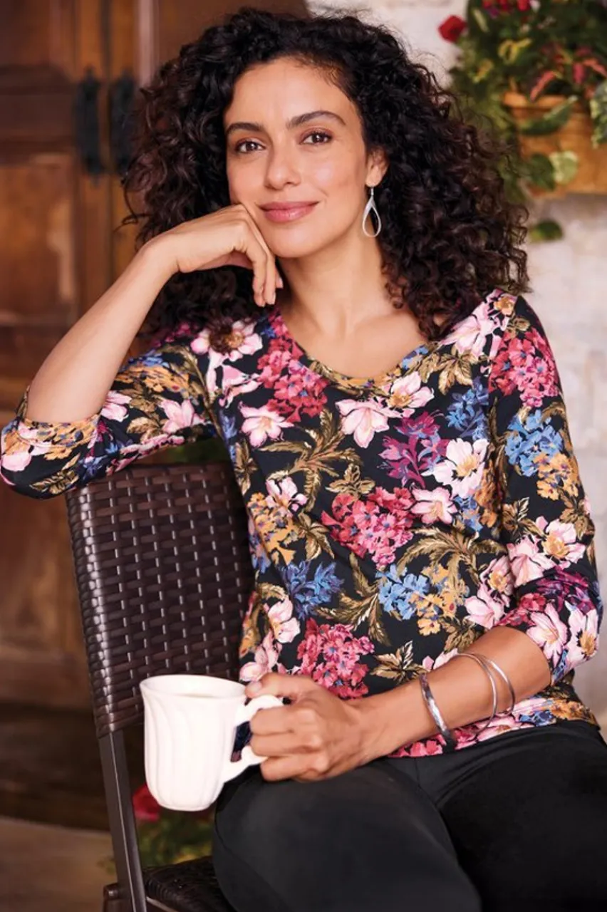 Soft Surroundings Soft Essential Supima 3/4 Sleeve Tee I- Tops