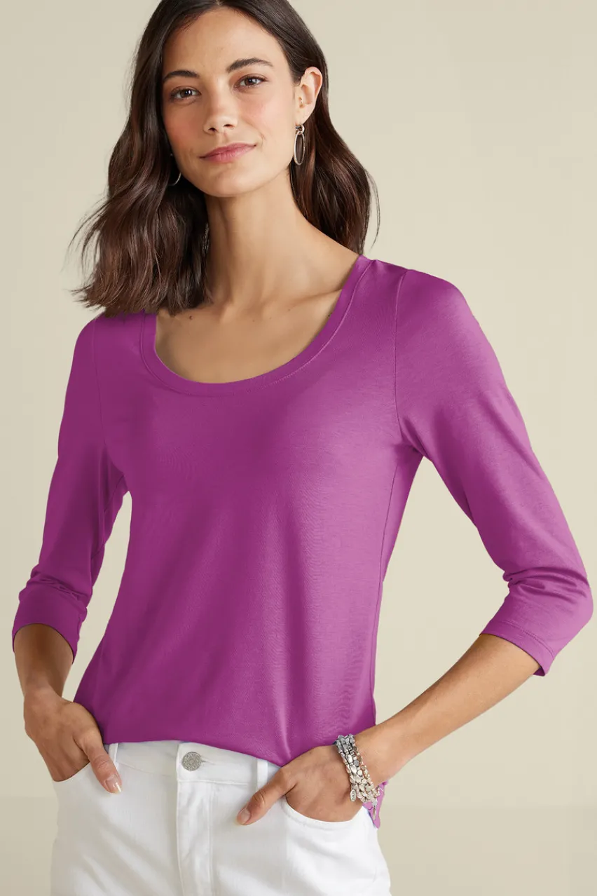 Soft Surroundings Soft Essential Supima 3/4 Sleeve Tee I- Tops