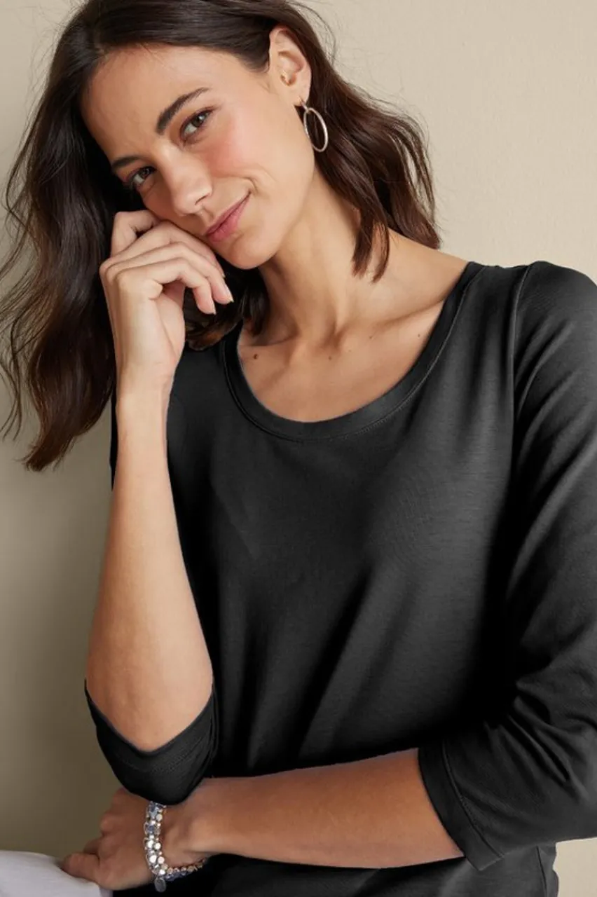 Soft Surroundings Soft Essential Supima 3/4 Sleeve Tee I- Tops