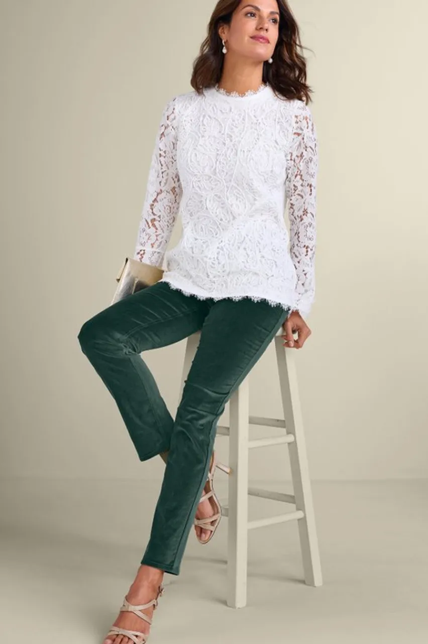 Soft Surroundings Sutton Velveteen Pull-On Slim Leg Pants- Pants