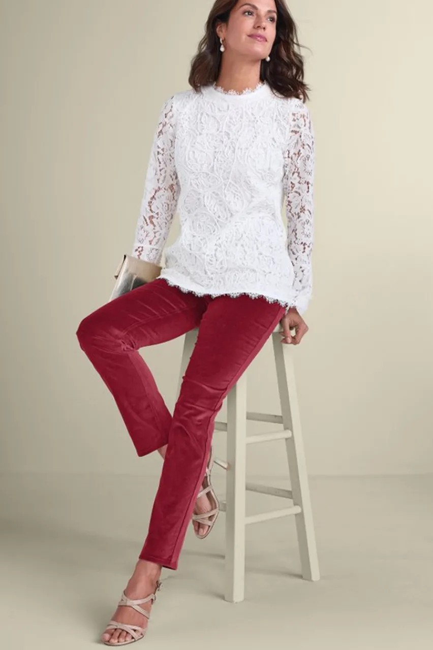 Soft Surroundings Sutton Velveteen Pull-On Slim Leg Pants- Pants