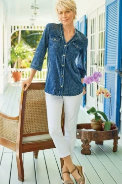 Soft Surroundings The Ultimate Denim Pull-On Crop- Jeans